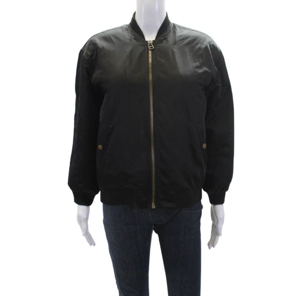 Pologeorgis Womens Full Zip Collar Long Sleeve Bomber Jacket Black Size S